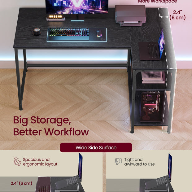L Shaped Corner Desk - 120 x 80 - Particleboard, Steel - Reversible Height-Adjustable Shelves - Storage Compartments
