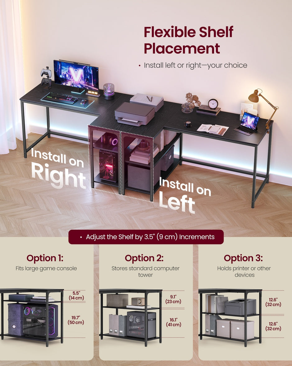 L Shaped Corner Desk - 120 x 80 - Particleboard, Steel - Reversible Height-Adjustable Shelves - Storage Compartments