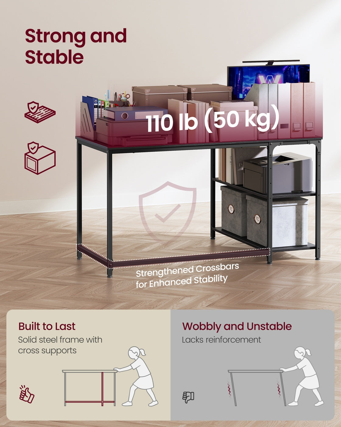 L Shaped Corner Desk - 120 x 80 - Particleboard, Steel - Reversible Height-Adjustable Shelves - Storage Compartments