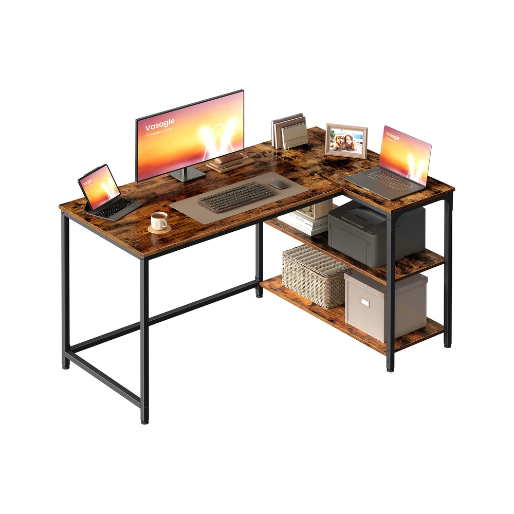 L Shaped Corner Desk - 120 x 80 - Particleboard, Steel - Reversible Height-Adjustable Shelves - Storage Compartments
