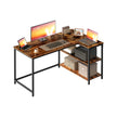 L Shaped Corner Desk - 120 x 80 - Particleboard, Steel - Reversible Height-Adjustable Shelves - Storage Compartments