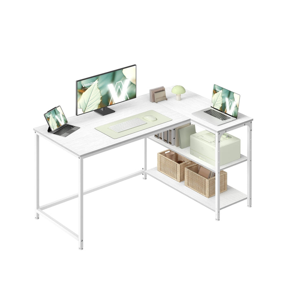 L Shaped Corner Desk - 120 x 80 - Particleboard, Steel - Reversible Height-Adjustable Shelves - Storage Compartments