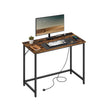 Computer Desk – Wood – Rustic Brown and Ink Black – With LED Lights and Built-In Power Outlets