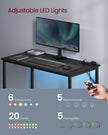 Computer Desk – Wood – Ebony Black – LED Lights and Built-In Power Outlets, Space-Saving Design