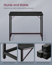 Computer Desk – Wood – Ebony Black – LED Lights and Built-In Power Outlets, Space-Saving Design