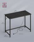Computer Desk – Wood – Ebony Black – LED Lights and Built-In Power Outlets, Space-Saving Design