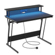 Gaming Desk – Carbon Black – Features LED Lighting and Built-In Power Outlets