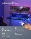 Gaming Desk – MDF and Steel – Black – LED Lighting and Built-In Power Outlets, Monitor Shelf