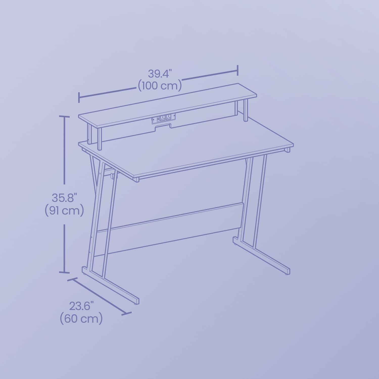Computer Desk – Engineered Wood – Black – LED Lights and Built-In Power Outlets, Monitor Shelf