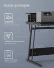 Gaming Desk – MDF and Steel – Black – LED Lighting and Built-In Power Outlets, Monitor Shelf