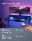 Gaming Desk – MDF and Steel – Black – LED Lighting and Built-In Power Outlets, Monitor Shelf