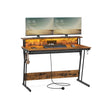 Gaming Desk – MDF and Steel – Black – LED Lighting and Built-In Power Outlets, Monitor Shelf
