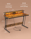 Gaming Desk – MDF and Steel – Black – LED Lighting and Built-In Power Outlets, Monitor Shelf