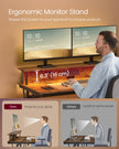 Gaming Desk – MDF and Steel – Black – LED Lighting and Built-In Power Outlets, Monitor Shelf