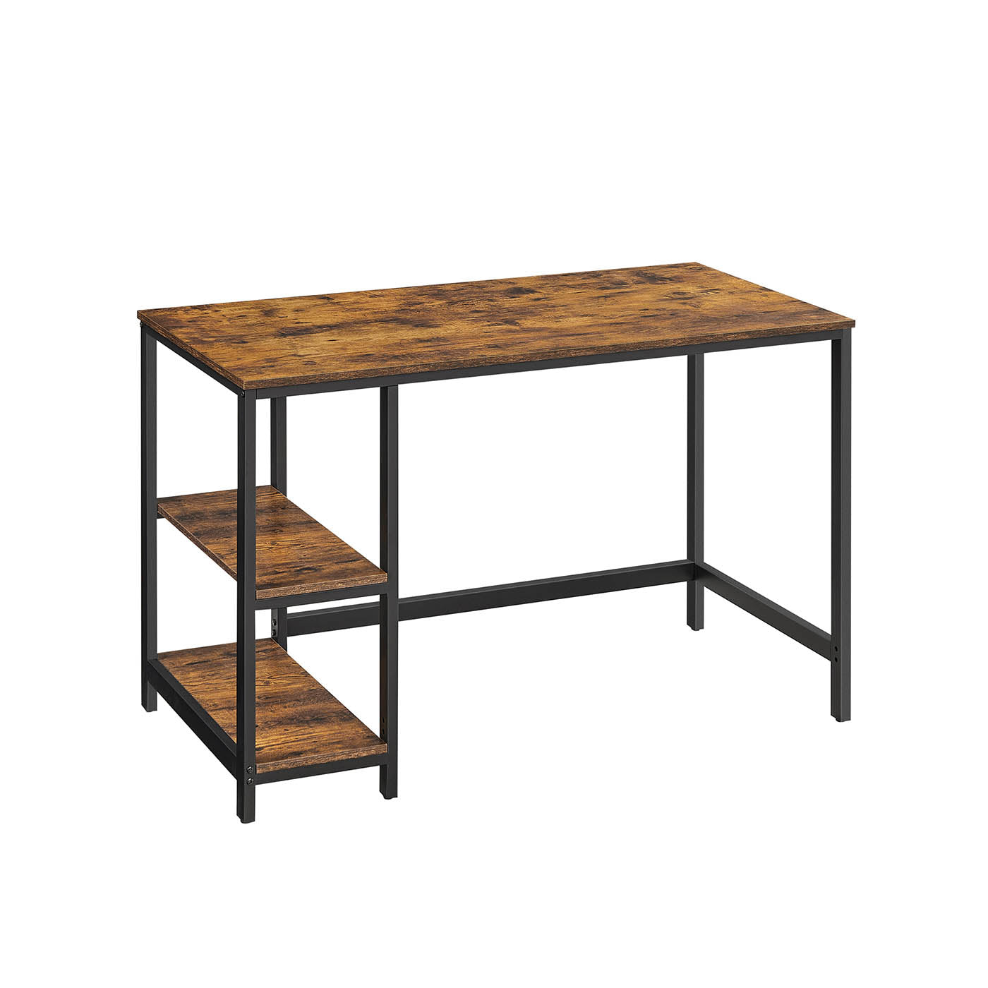 Computer Desk – Wood and Metal – Rustic Brown – With Shelves for Versatile Use