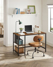 Computer Desk – Wood and Metal – Rustic Brown – With Shelves for Versatile Use