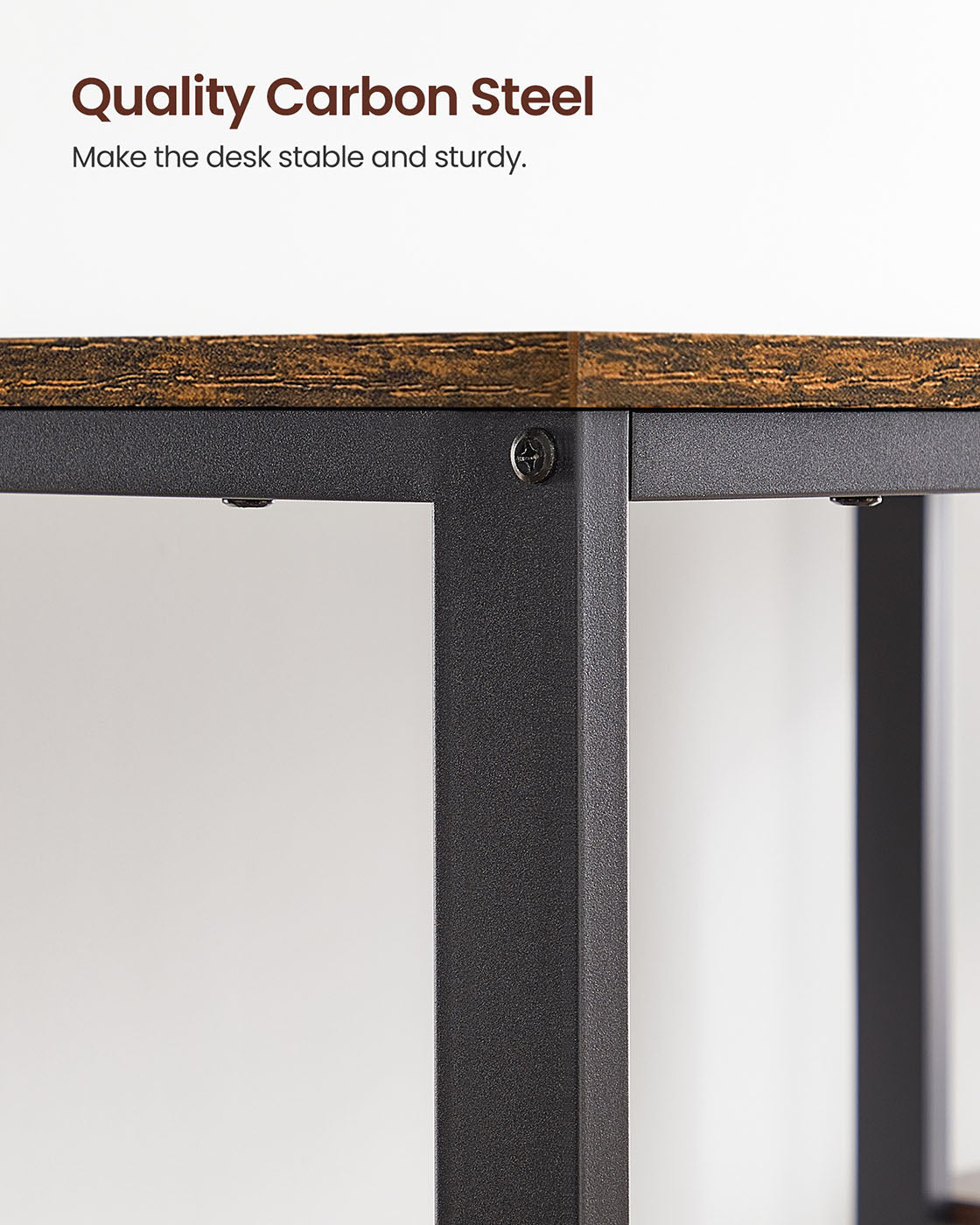 Computer Desk – Wood and Metal – Rustic Brown – With Shelves for Versatile Use