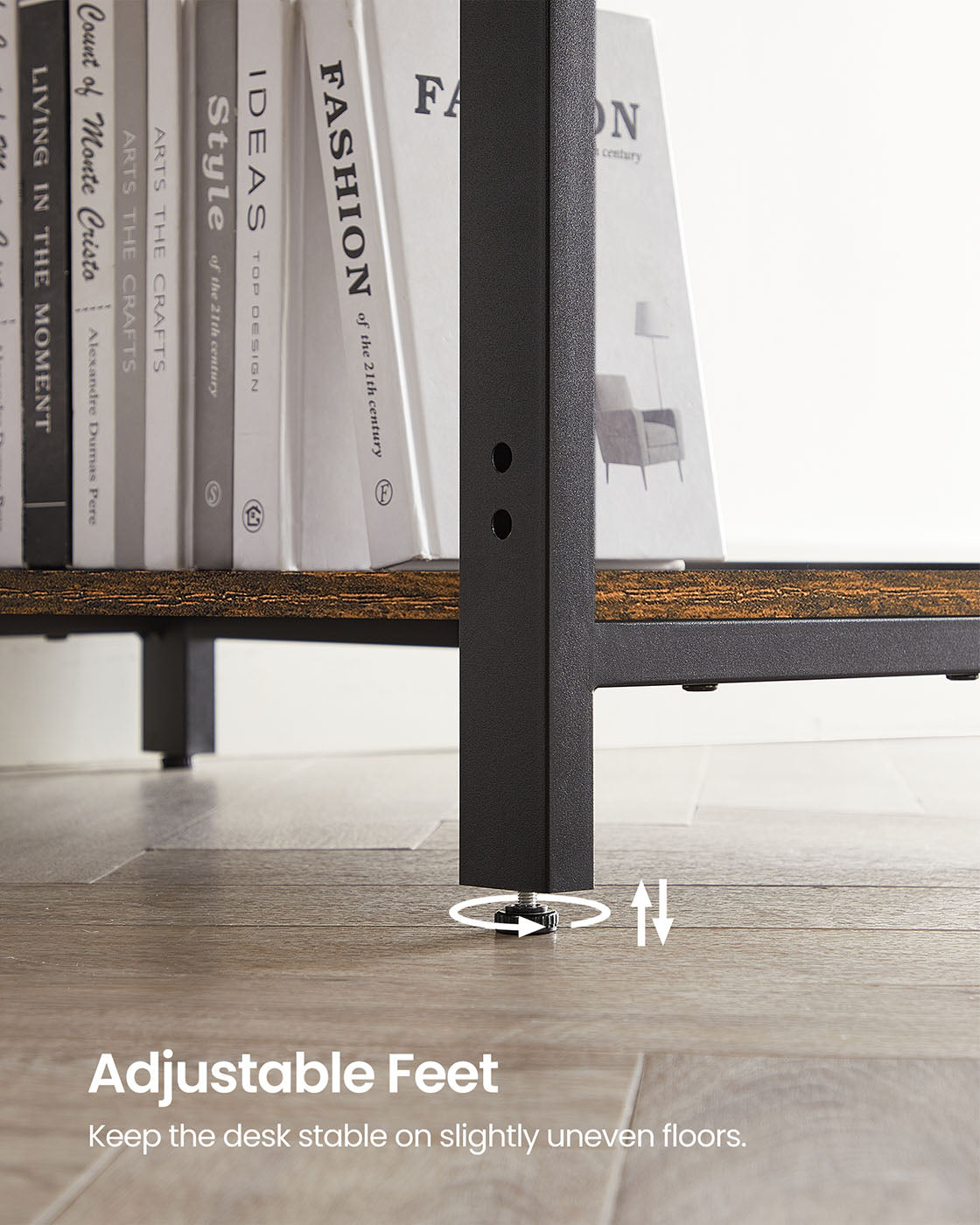 Computer Desk – Wood and Metal – Rustic Brown – With Shelves for Versatile Use
