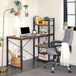 Computer Desk – Wood and Metal – Rustic Brown and Black – 120 cm with Storage Shelves