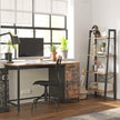 Computer Desk – Metal and Wood – Rustic Brown – Features Drawer and Cabinet