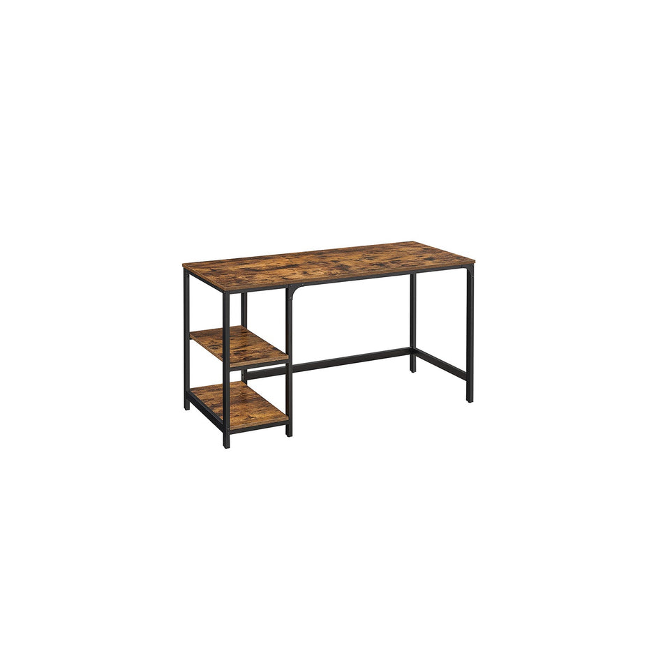 Computer Desk – Steel – Rustic Brown and Black – With 2 Shelves