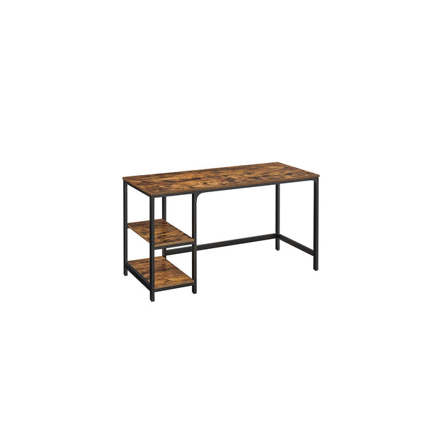 Computer Desk – Steel – Rustic Brown and Black – With 2 Shelves