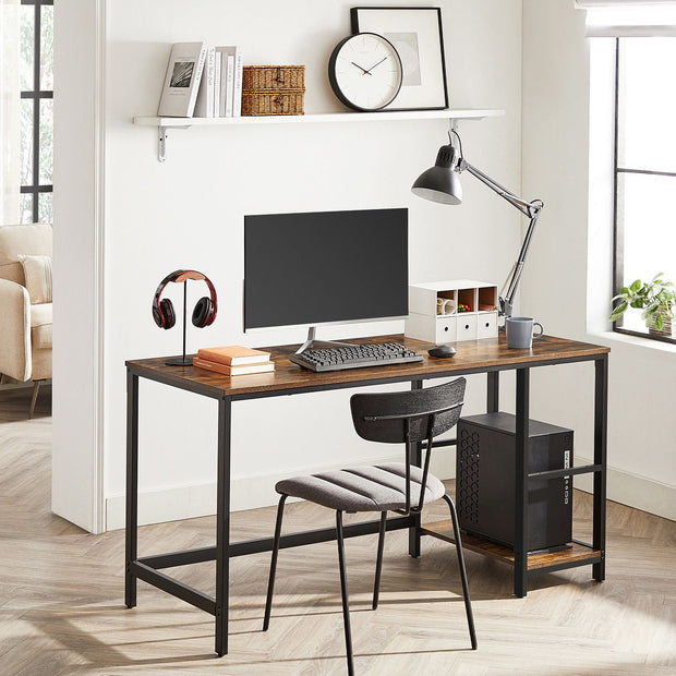 Computer Desk – Steel – Rustic Brown and Black – With 2 Shelves