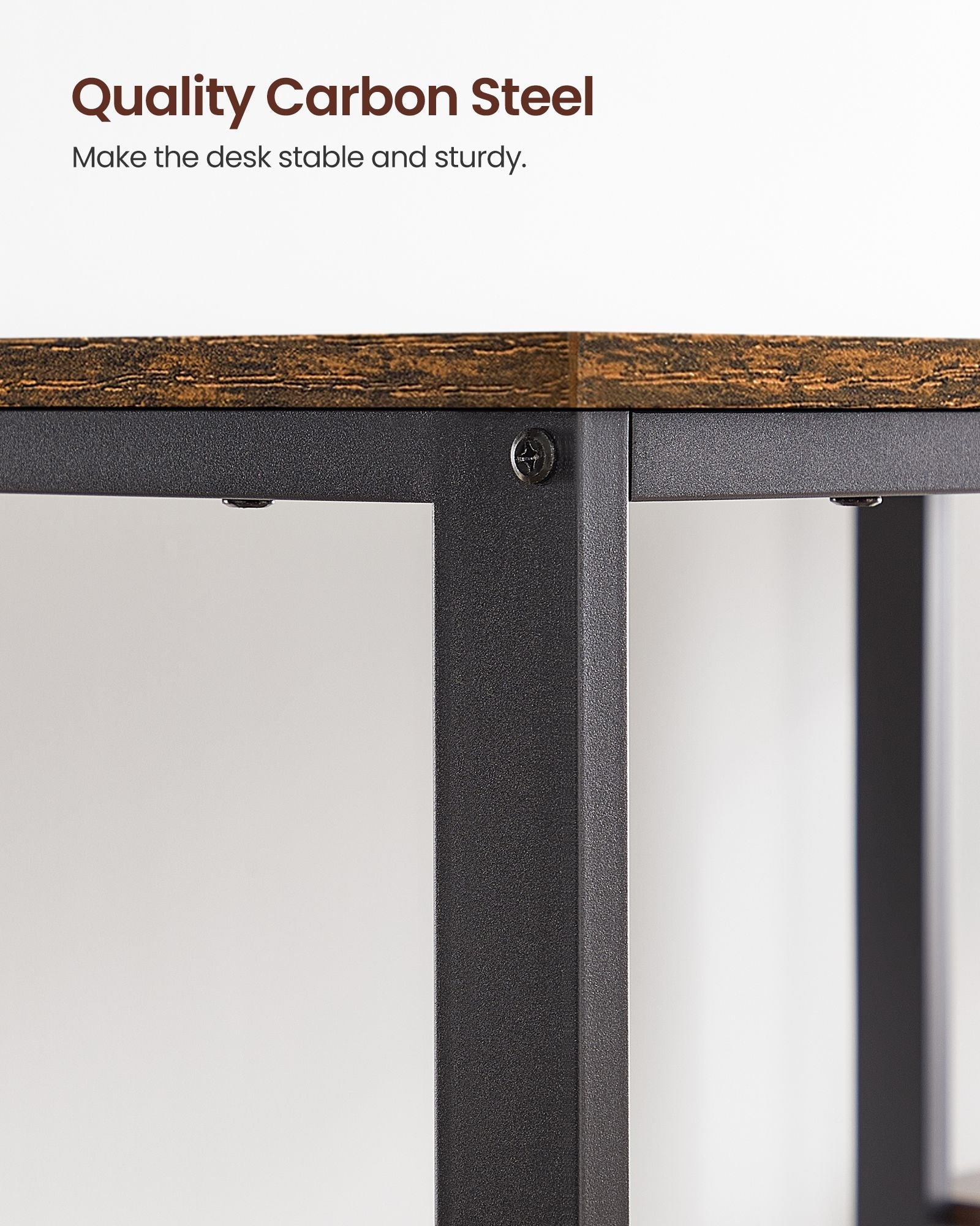 Computer Desk – Steel – Rustic Brown and Black – With 2 Shelves