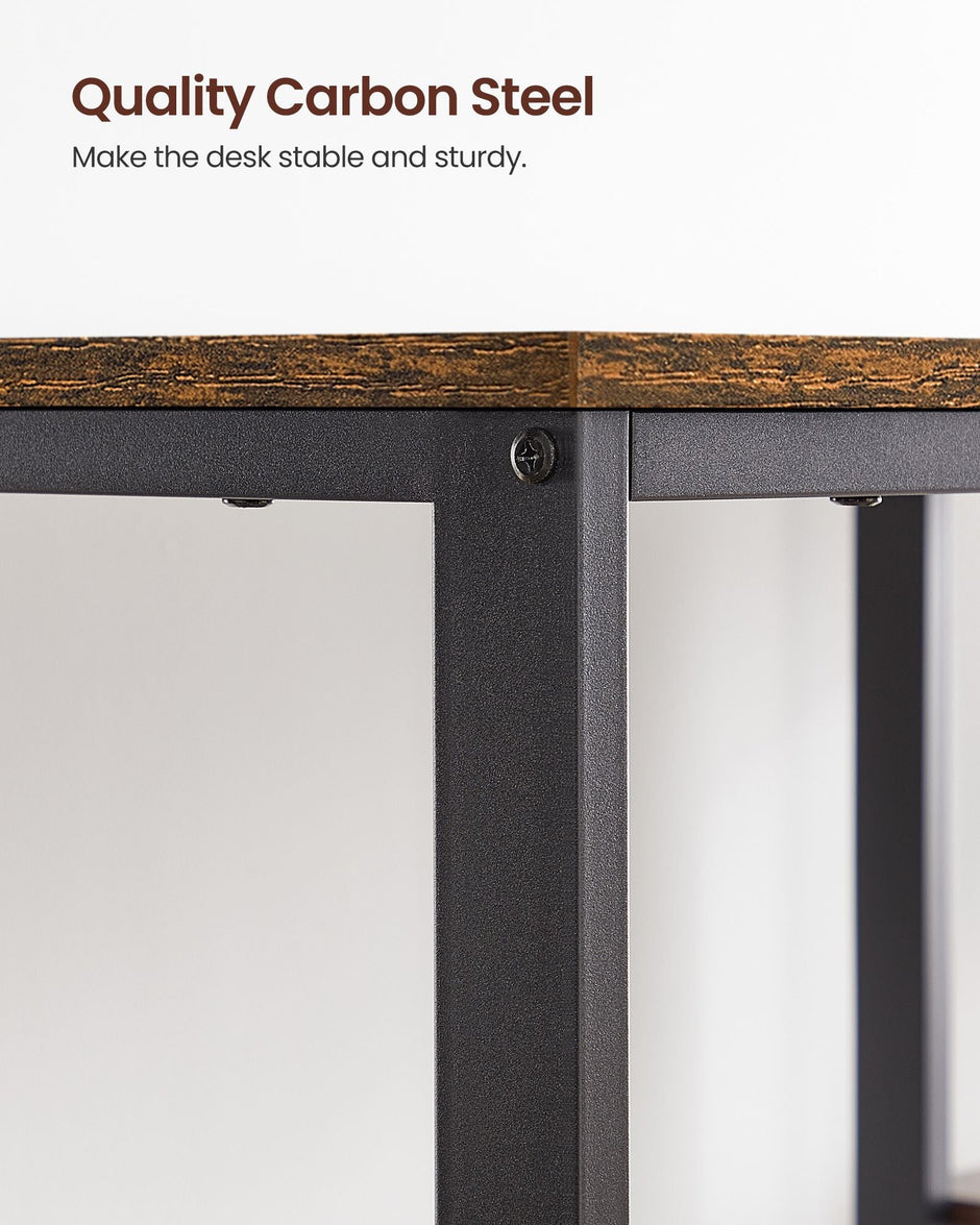Computer Desk – Steel – Rustic Brown and Black – With 2 Shelves