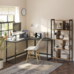 L-Shaped Desk – Wood and Metal – Rustic Brown and Black – Integrated Monitor Stand and Space-Saving Design