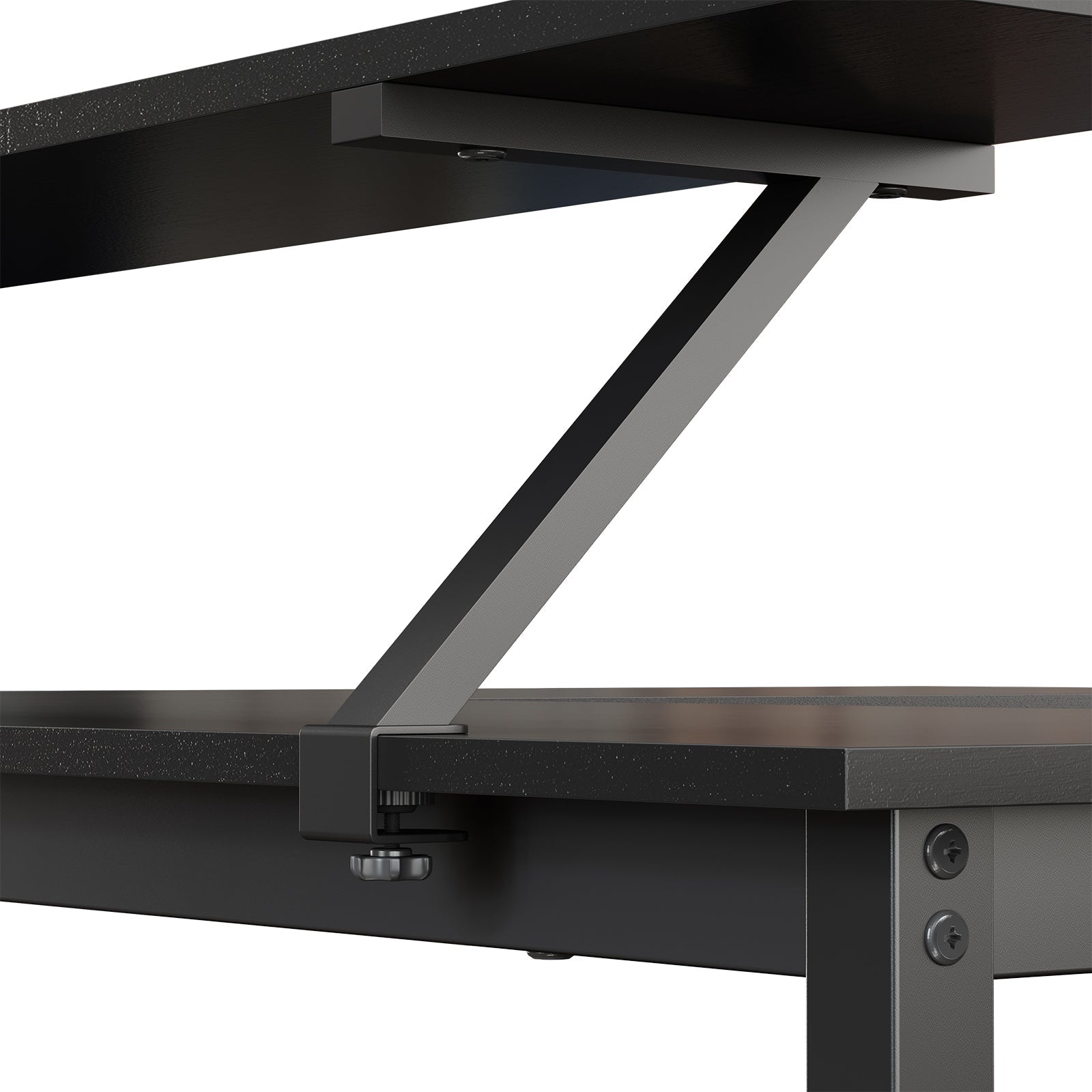 L-Shaped Desk – Wood and Metal – Rustic Brown and Black – Integrated Monitor Stand and Space-Saving Design