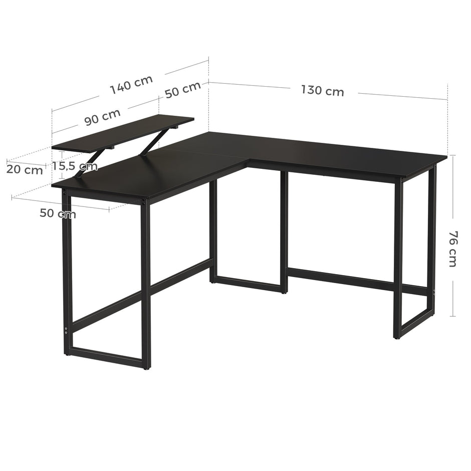 L-Shaped Desk – Wood and Metal – Rustic Brown and Black – Integrated Monitor Stand and Space-Saving Design