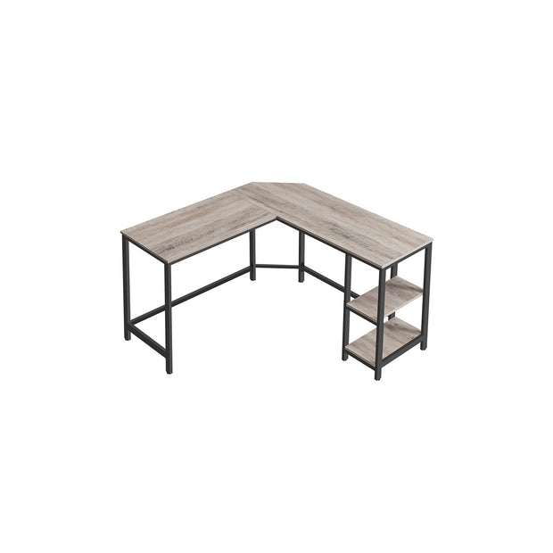 L-Shaped Writing Desk – Wood – Rustic Brown – Space-Saving with Shelf