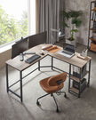 Corner Desk – Wood – Rustic Brown – Space-Saving L-Shaped Workstation with Shelf