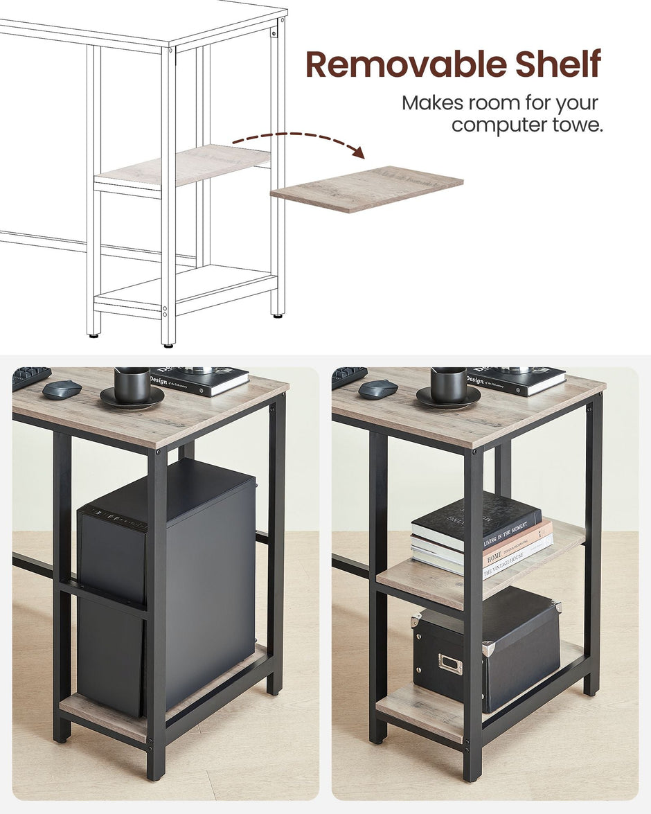 Corner Desk – Wood – Rustic Brown – Space-Saving L-Shaped Workstation with Shelf