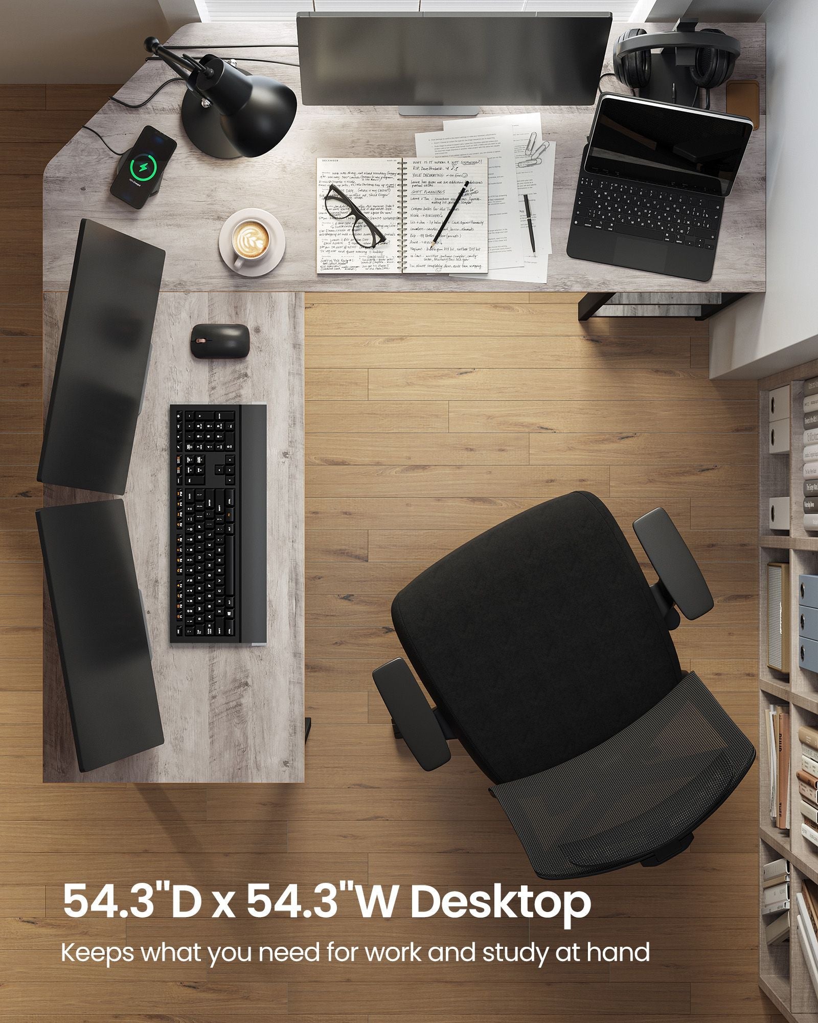 Corner Desk – Wood – Rustic Brown – Space-Saving L-Shaped Workstation with Shelf