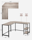 Corner Desk – Wood – Rustic Brown – Space-Saving L-Shaped Workstation with Shelf