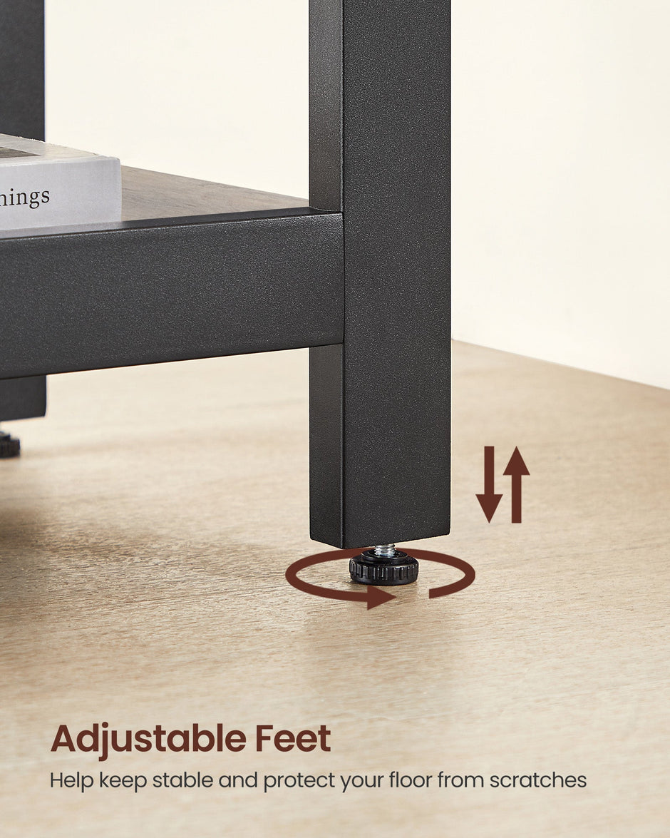 Corner Desk – Wood – Rustic Brown – Space-Saving L-Shaped Workstation with Shelf