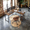 L-Shaped Office Desk – Wood – Brown and Black – Space-Saving Corner Design with 2 Shelves