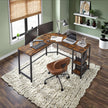 L-Shaped Office Desk – Wood – Brown and Black – Space-Saving Corner Design with 2 Shelves