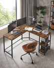 L-Shaped Writing Desk – Wood – Rustic Brown – Space-Saving with Shelf