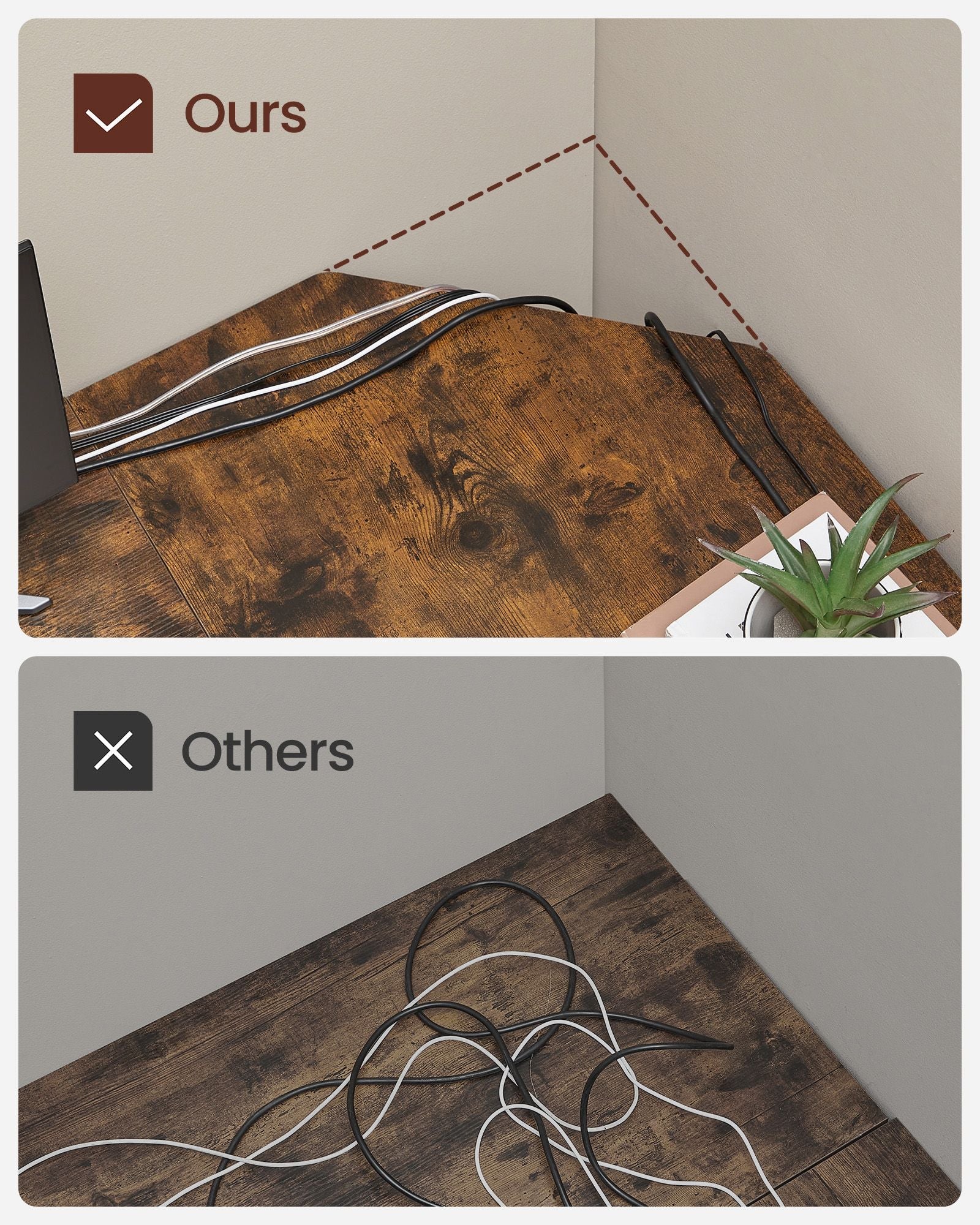 L-Shaped Writing Desk – Wood – Rustic Brown – Space-Saving with Shelf