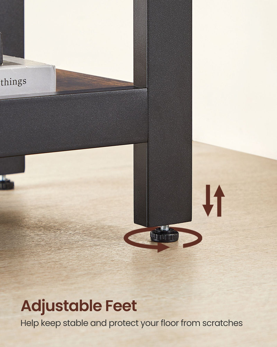 L-Shaped Writing Desk – Wood – Rustic Brown – Space-Saving with Shelf