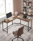 L-Shaped Corner Desk – Wood and Metal – Greige and Black – Space-Saving Industrial Design