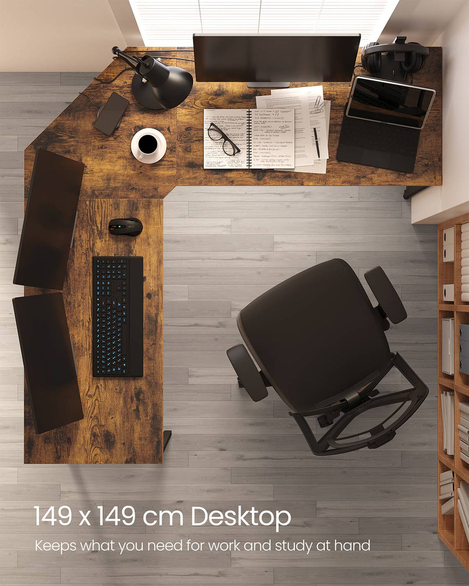L-Shaped Corner Desk – Wood and Metal – Greige and Black – Space-Saving Industrial Design