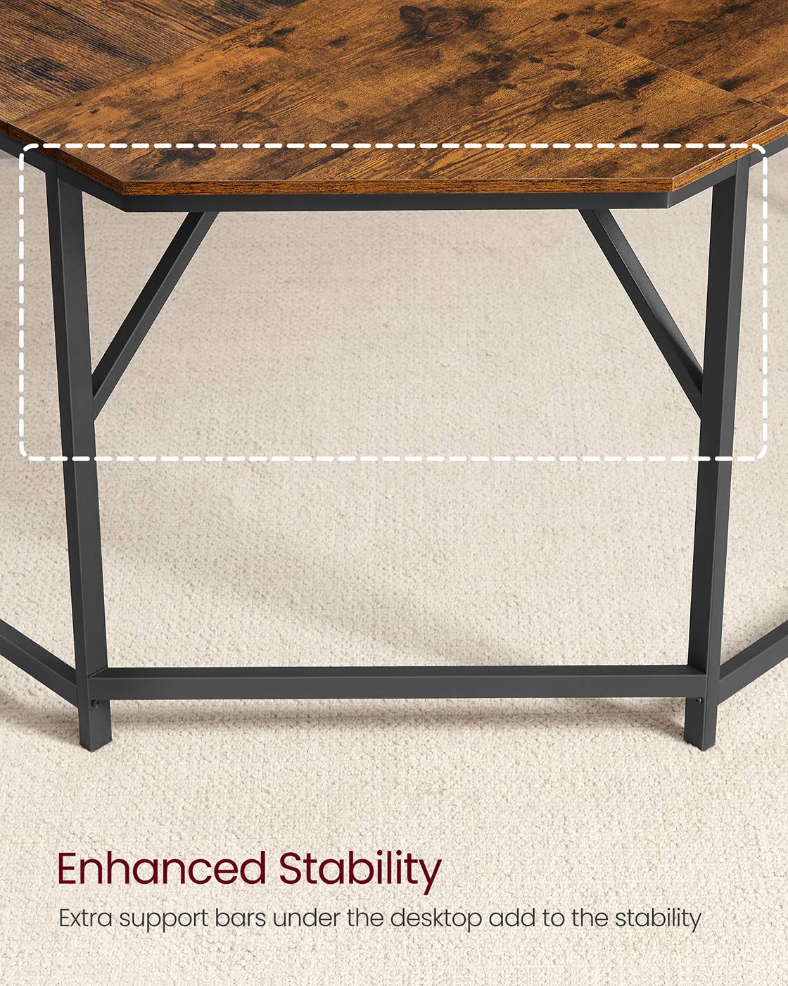 L-Shaped Corner Desk – Wood and Metal – Greige and Black – Space-Saving Industrial Design