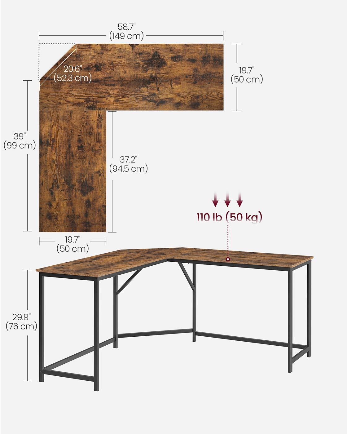 L-Shaped Corner Desk – Wood and Metal – Greige and Black – Space-Saving Industrial Design