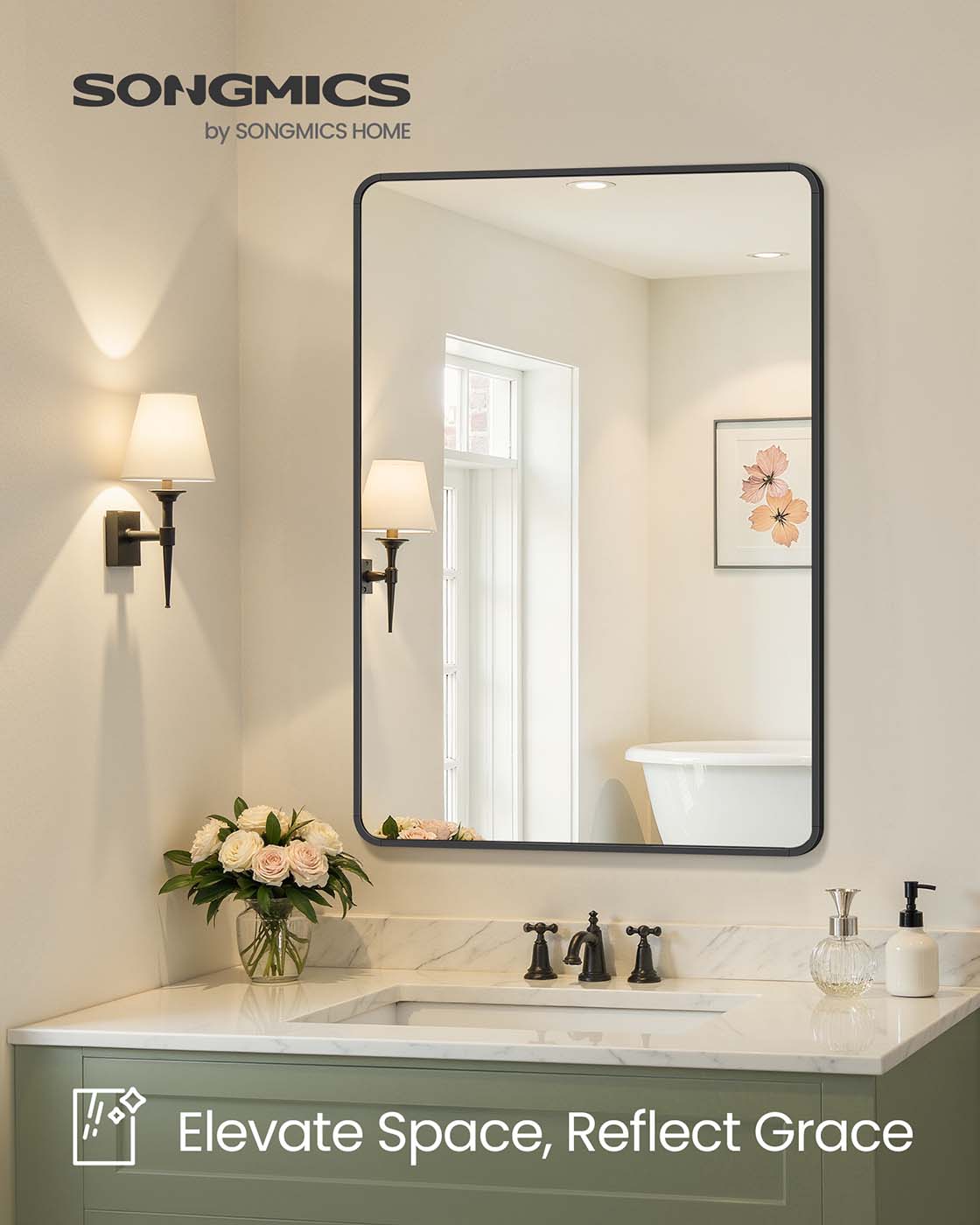 Wall Mounted Rectangular Mirror – Aluminium – Ink Black – Safety Film with Two Mounting Options
