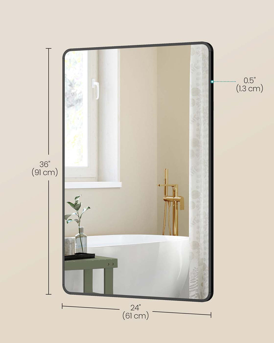 Wall Mounted Rectangular Mirror – Aluminium – Ink Black – Safety Film with Two Mounting Options