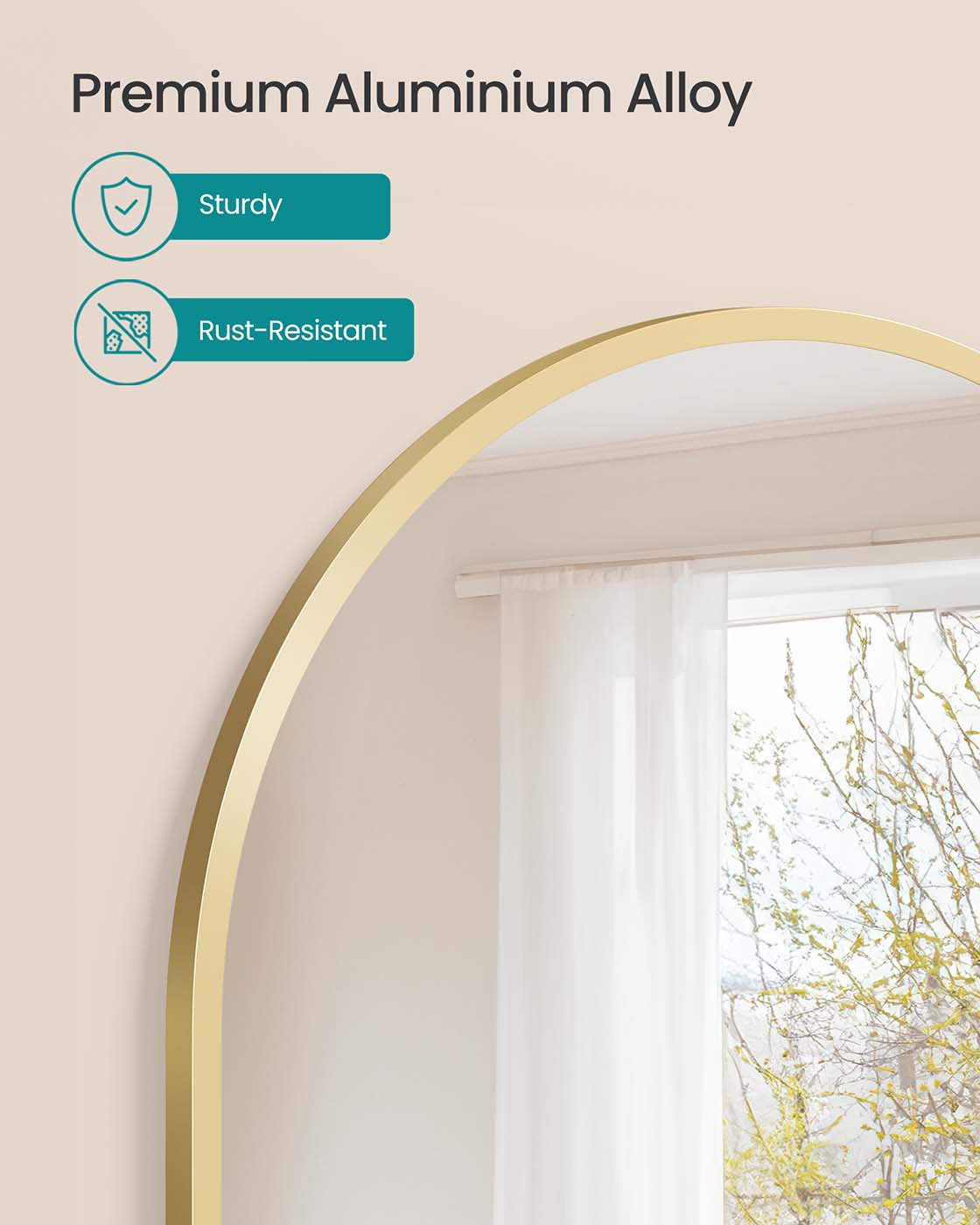 Arched Wall Mirror – Aluminium – Ink Black – Safety Film, Easy Installation